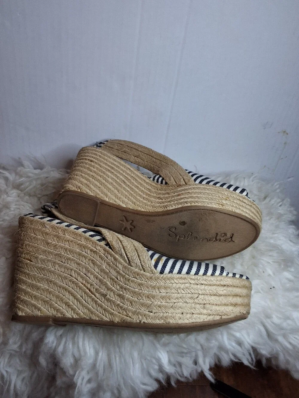 Splendid Women’s 9.5 Navy White Striped Espadrille Platform Wedge Sandals